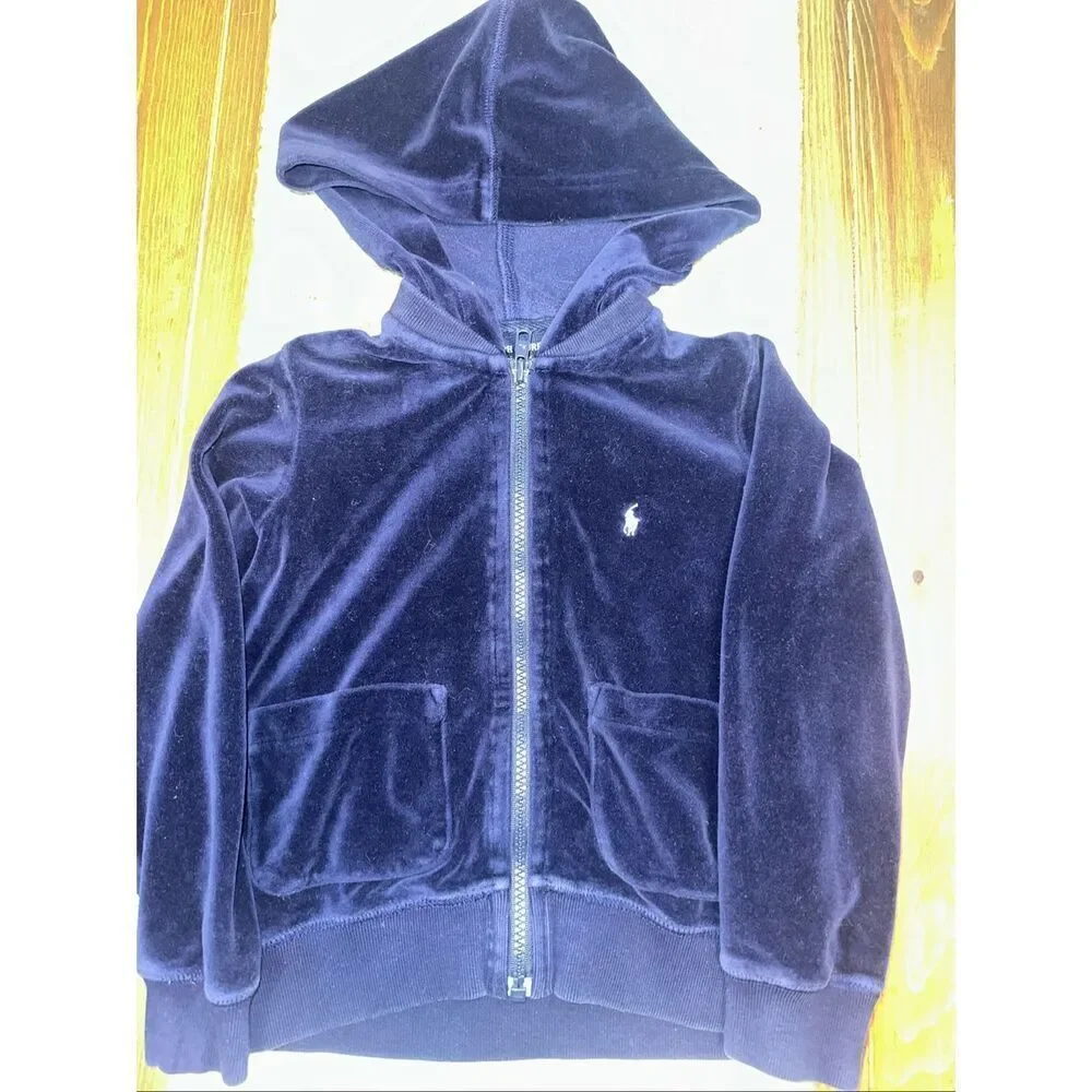 Ralph Lauren velour zip-up hoodie jacket Blue girls size 5 toddler